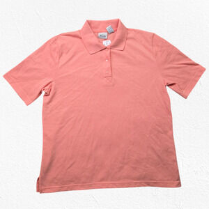 Y2K Coral Salmon Pink Textured Short Sleeve Quarter Button Polo Shirt Size 14W